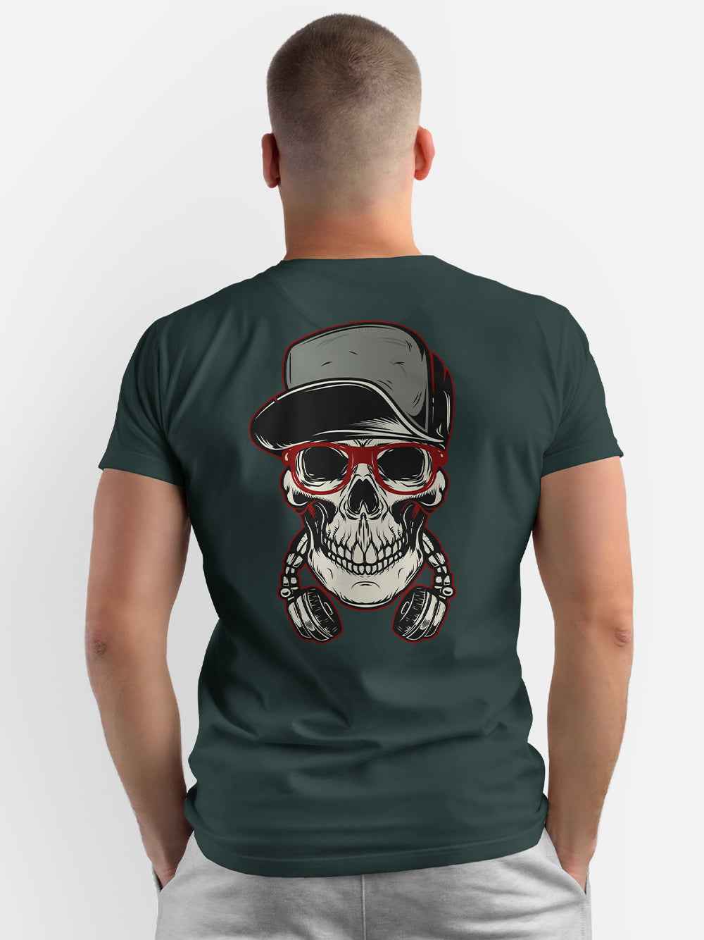 Skull with Hat and Headphones Graphic T-Shirt