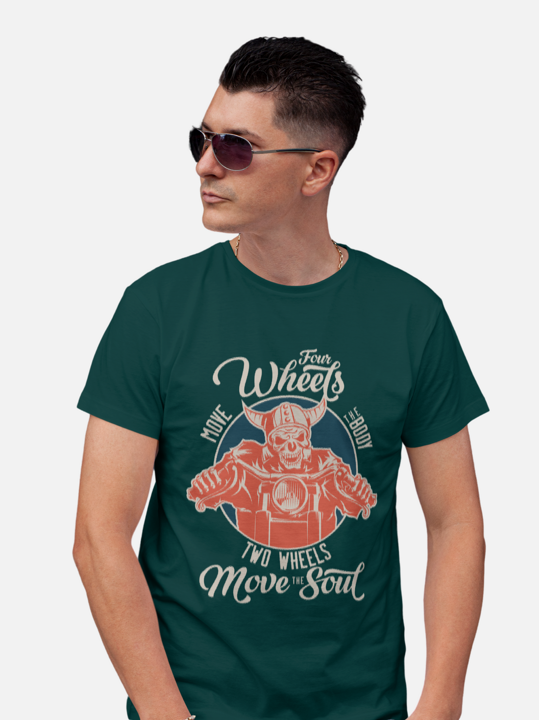 "Four Wheels Move the Body, Two Wheels Move the Soul" Biker T-Shirt