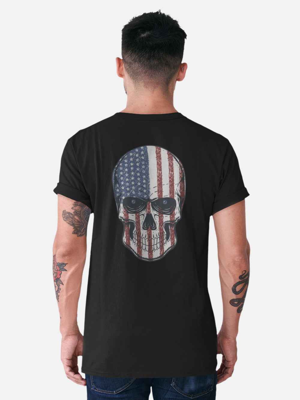 American Flag Skull Face Graphic T-Shirt