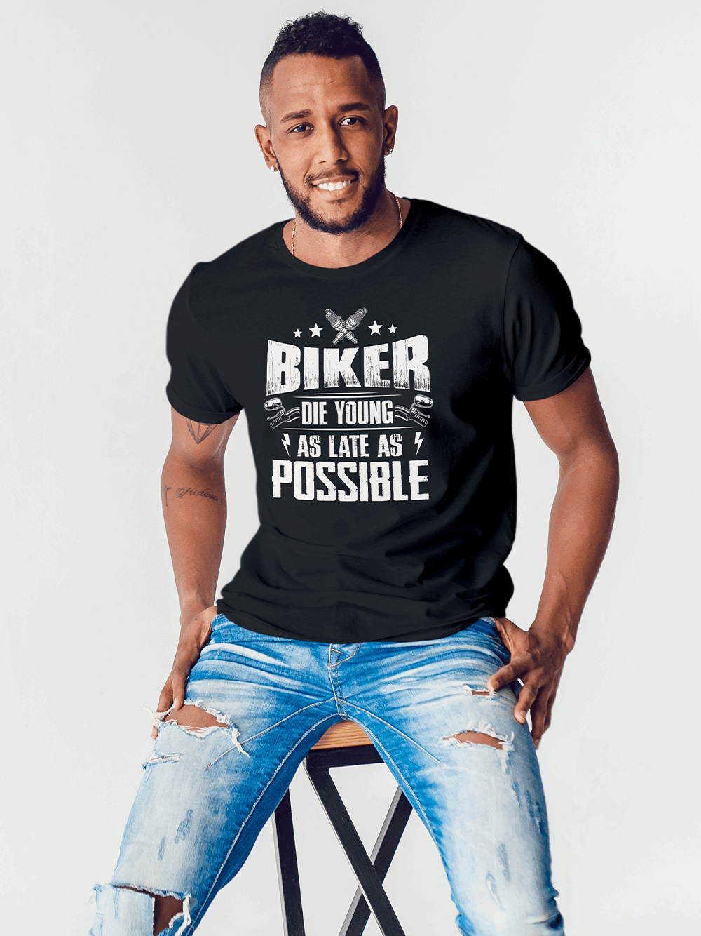 Biker Die Young - Premium Black T-Shirt