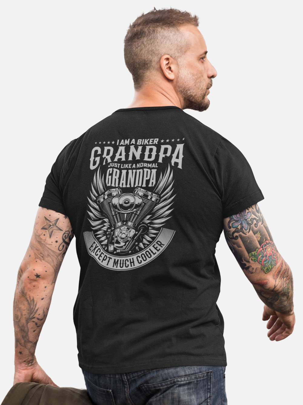 Biker Grandpa, Cool Engine Graphic Biker T-Shirt