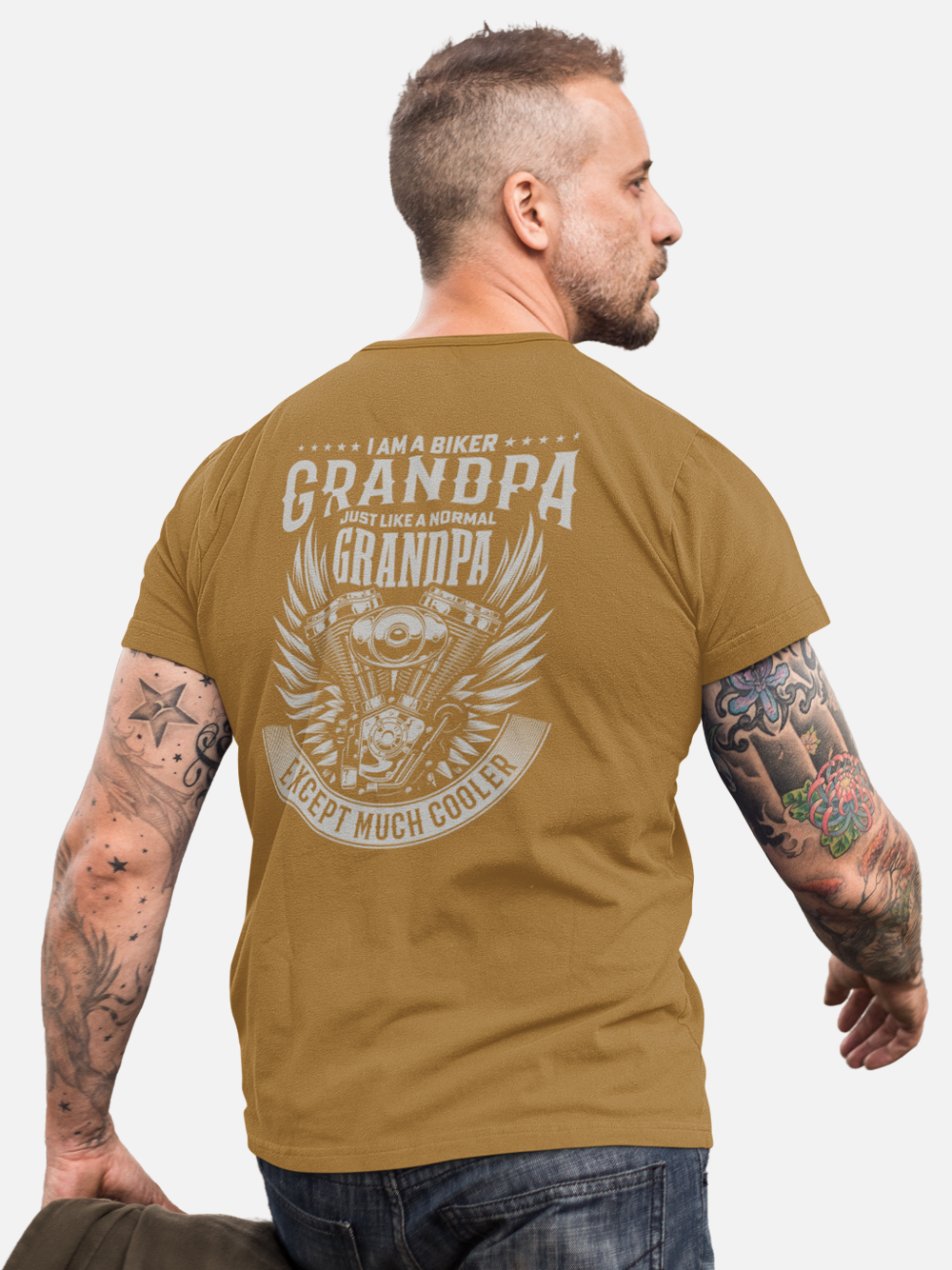 Biker Grandpa, Cool Engine Graphic Biker T-Shirt