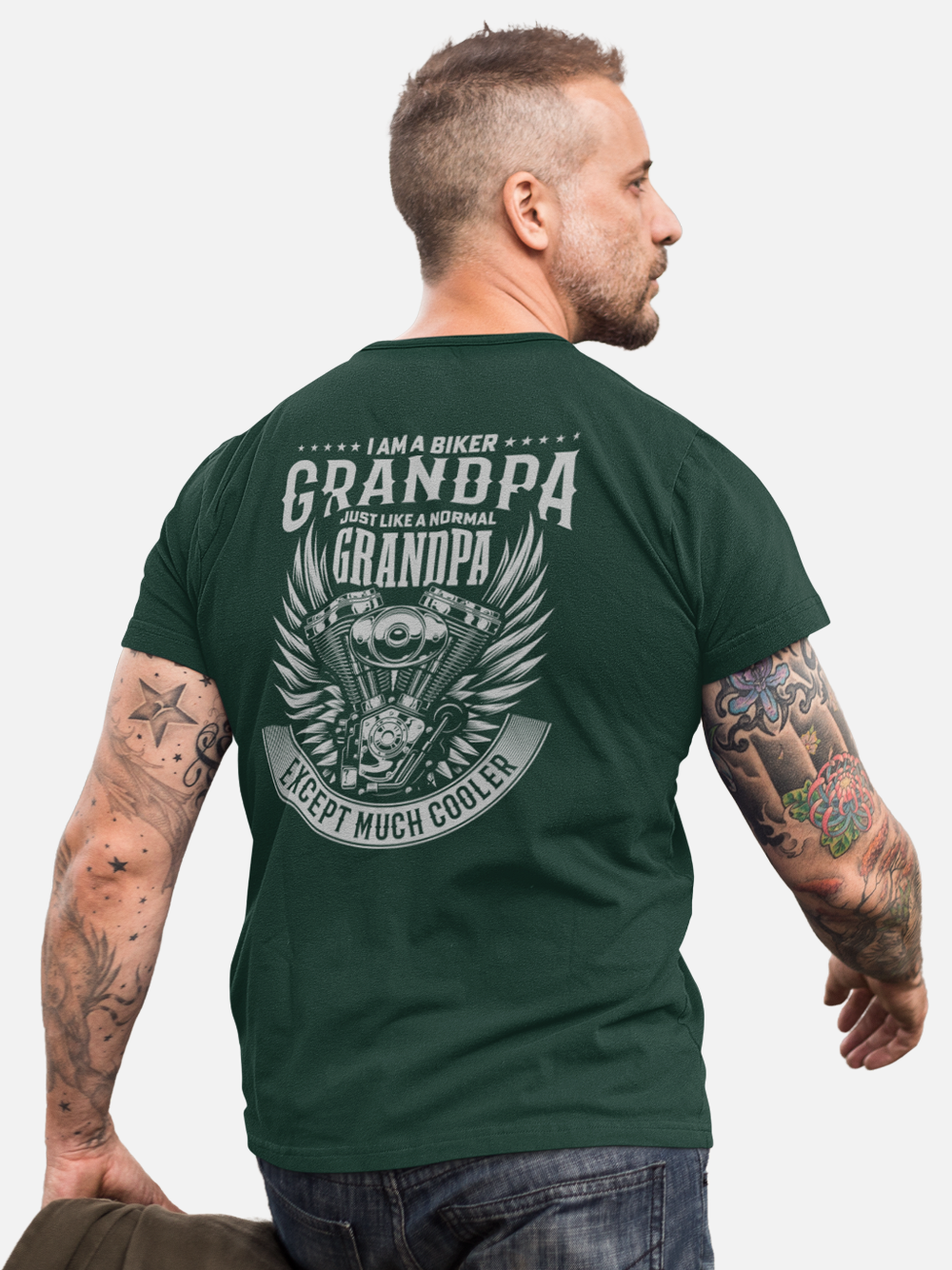 Biker Grandpa, Cool Engine Graphic Biker T-Shirt