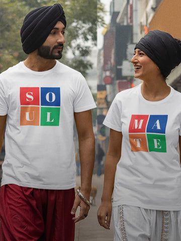 Soul Mate Couple T-Shirts White - Cotton Lycra Set