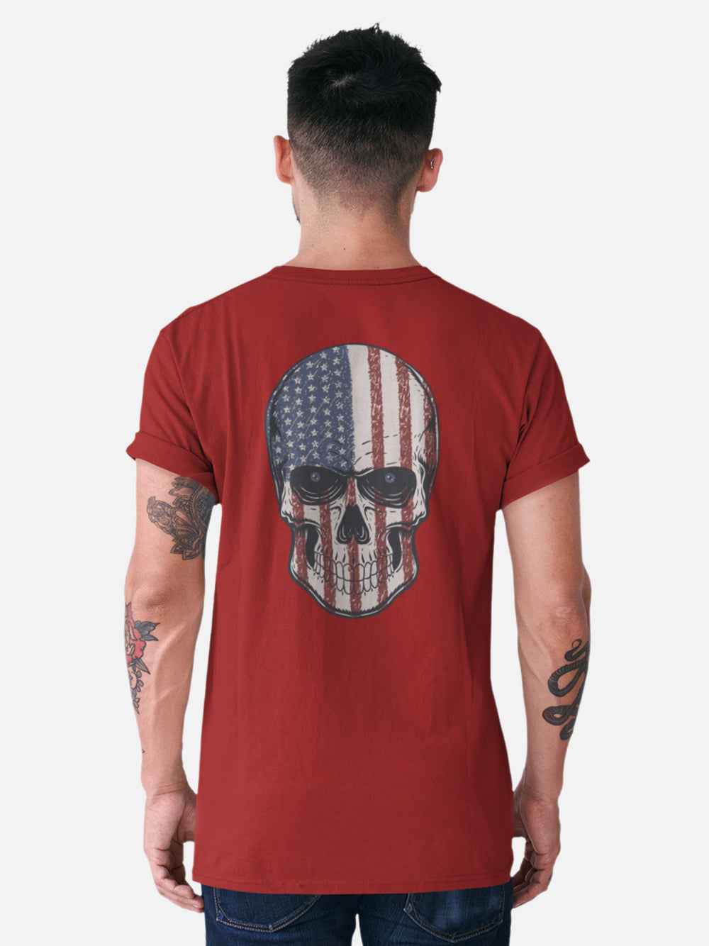 American Flag Skull Face Graphic T-Shirt