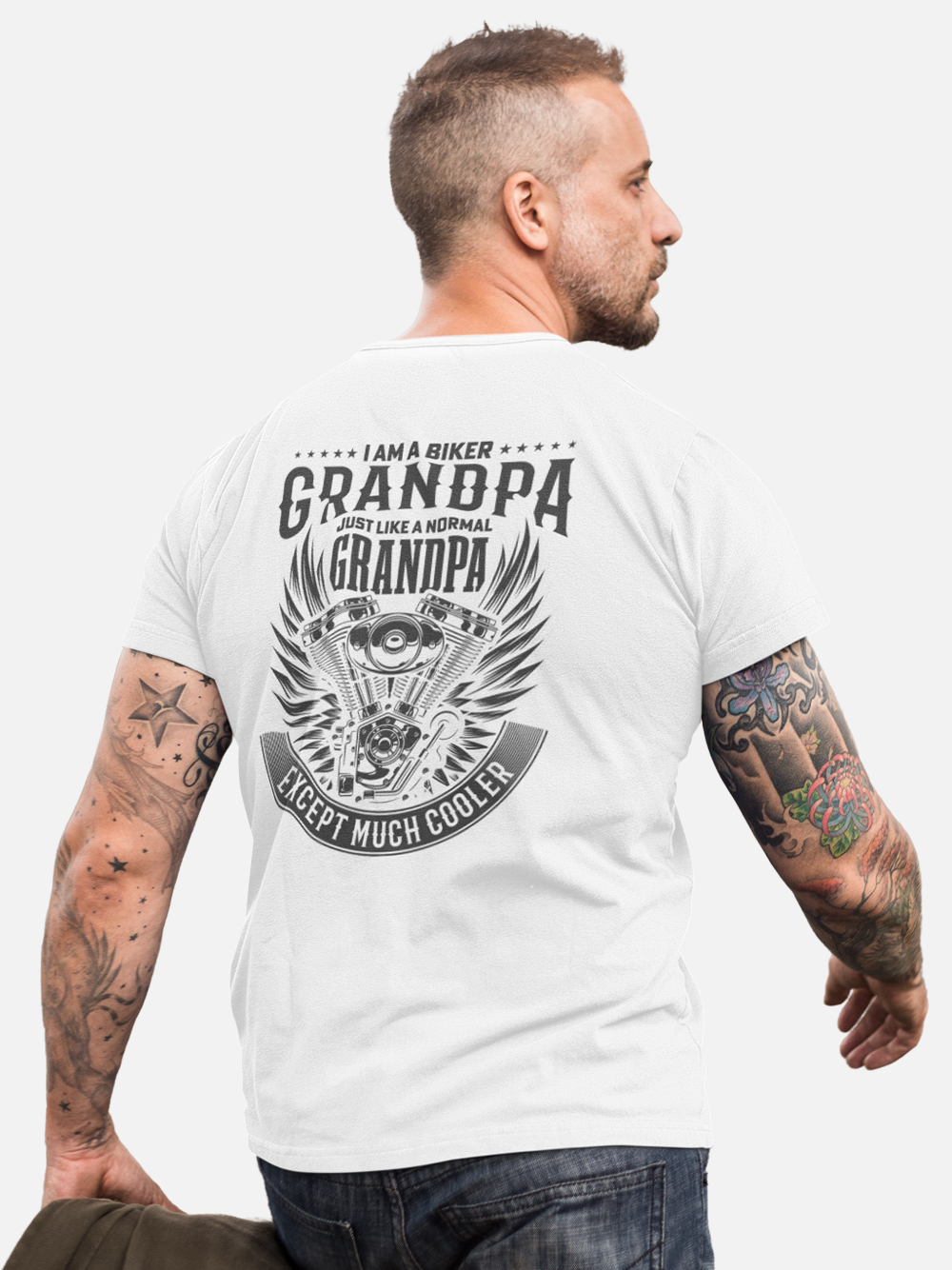 Biker Grandpa, Cool Engine Graphic Biker T-Shirt