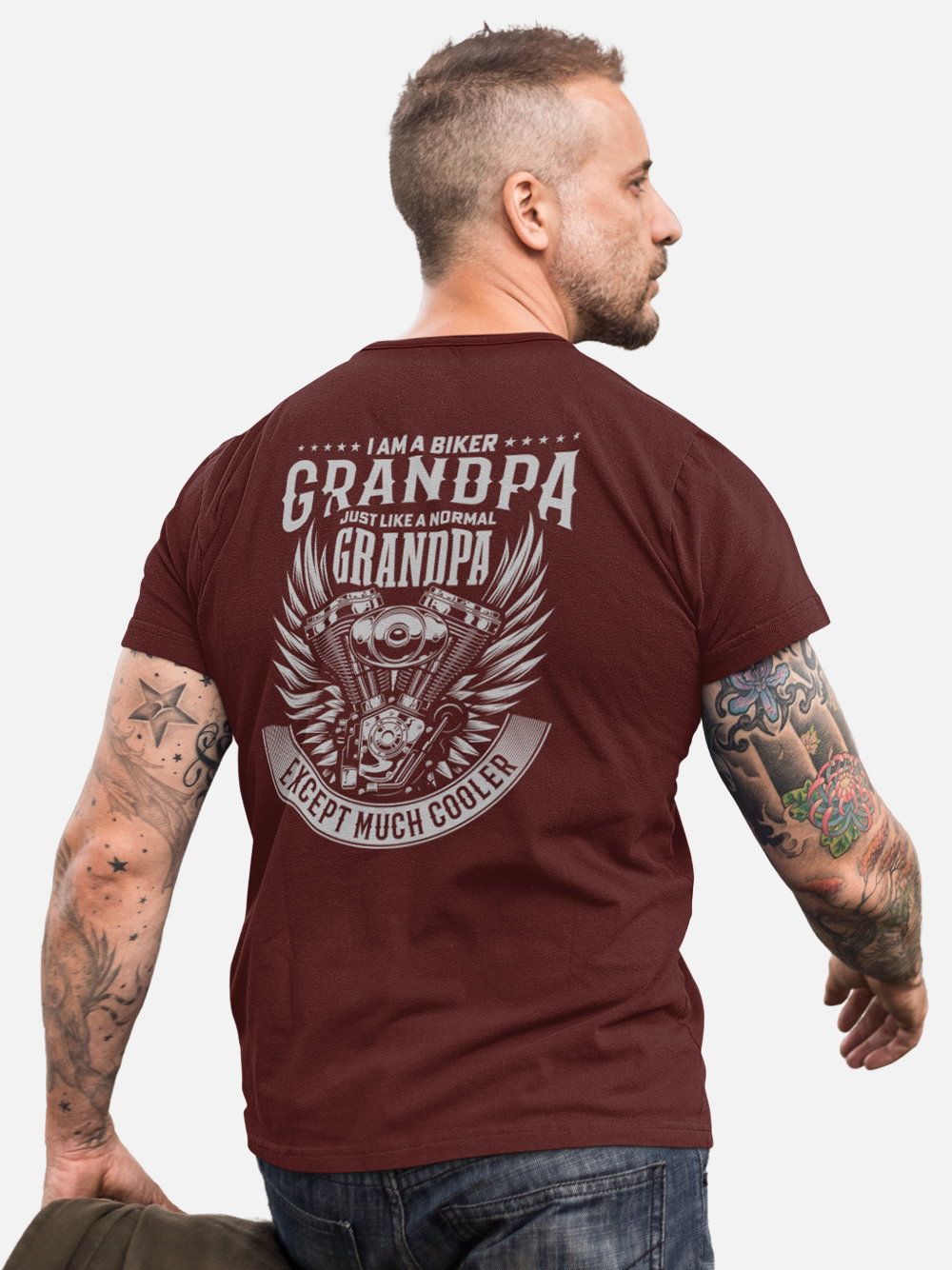 Biker Grandpa, Cool Engine Graphic Biker T-Shirt